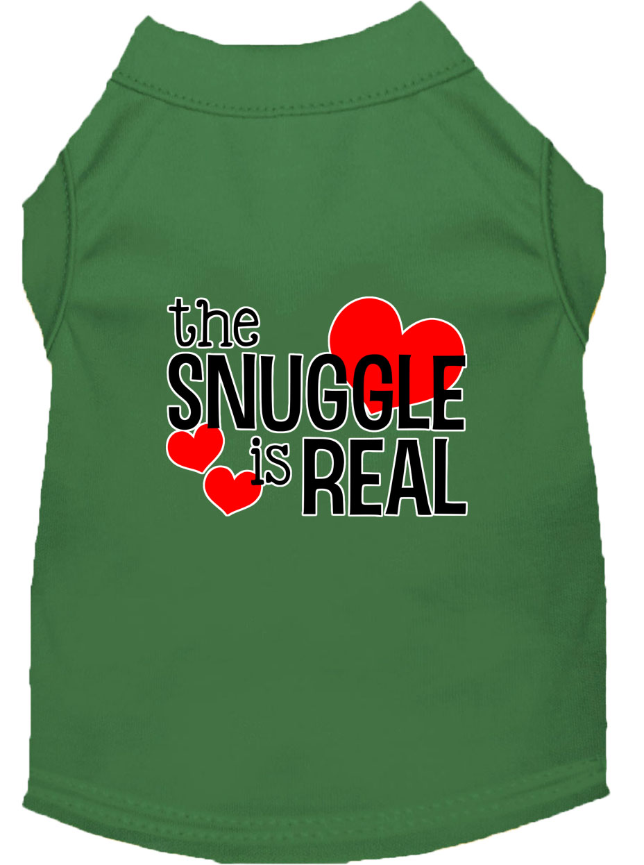 The Snuggle is Real Screen Print Dog Shirt Green Sm